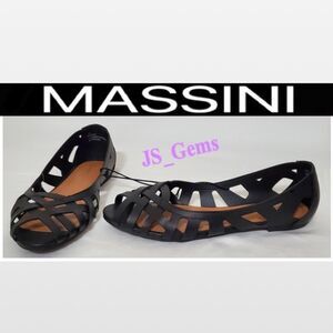 New Massini Flats Shoes Womens Size 8.5 Black Strappy Comfortable Slides NWT